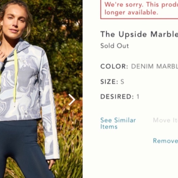 THE UPSIDE Hoodie NWT Top Denim Marble yoga hooded new Small blue white swirls - Picture 6 of 6